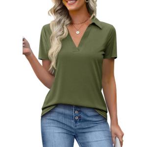 imageImily Bela Womens Short Sleeve Polo Shirts V Neck Business Dressy Casual Tops Summer Collared Trendy TeesArmy Green