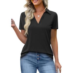 imageImily Bela Womens Short Sleeve Polo Shirts V Neck Business Dressy Casual Tops Summer Collared Trendy TeesBlack