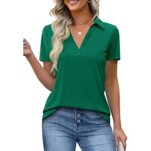 imageImily Bela Womens Short Sleeve Polo Shirts V Neck Business Dressy Casual Tops Summer Collared Trendy TeesDark Green