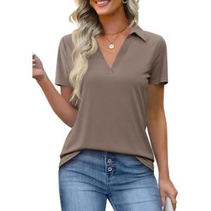 imageImily Bela Womens Short Sleeve Polo Shirts V Neck Business Dressy Casual Tops Summer Collared Trendy TeesLight Coffee