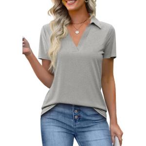 imageImily Bela Womens Short Sleeve Polo Shirts V Neck Business Dressy Casual Tops Summer Collared Trendy TeesLight Gray
