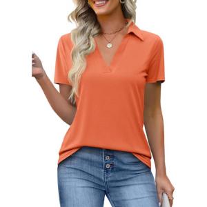 imageImily Bela Womens Short Sleeve Polo Shirts V Neck Business Dressy Casual Tops Summer Collared Trendy TeesOrange