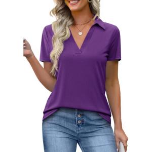 imageImily Bela Womens Short Sleeve Polo Shirts V Neck Business Dressy Casual Tops Summer Collared Trendy TeesPurple