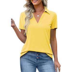 imageImily Bela Womens Short Sleeve Polo Shirts V Neck Business Dressy Casual Tops Summer Collared Trendy TeesYellow