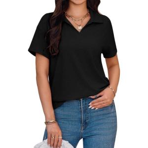 imageImily Bela Womens Short Sleeve Polo T Shirts V Neck Summer Casual Basic Tee TopsBlack