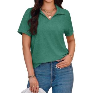 imageImily Bela Womens Short Sleeve Polo T Shirts V Neck Summer Casual Basic Tee TopsDark Green