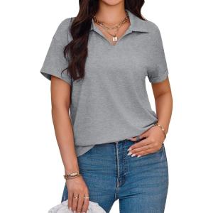 imageImily Bela Womens Short Sleeve Polo T Shirts V Neck Summer Casual Basic Tee TopsLight Grey