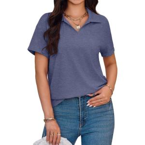 imageImily Bela Womens Short Sleeve Polo T Shirts V Neck Summer Casual Basic Tee TopsNavy