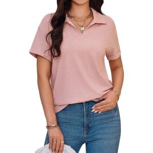 imageImily Bela Womens Short Sleeve Polo T Shirts V Neck Summer Casual Basic Tee TopsPink