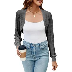 imageImily Bela Womens Summer Cropped Cardigan Casual Long Sleeve Knit Sweaters Open Front Bolero Shrugs for DressesDark Grey