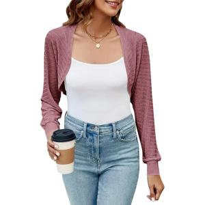 imageImily Bela Womens Summer Cropped Cardigan Casual Long Sleeve Knit Sweaters Open Front Bolero Shrugs for DressesDark Red