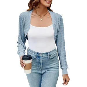 imageImily Bela Womens Summer Cropped Cardigan Casual Long Sleeve Knit Sweaters Open Front Bolero Shrugs for DressesLight Blue