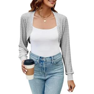 imageImily Bela Womens Summer Cropped Cardigan Casual Long Sleeve Knit Sweaters Open Front Bolero Shrugs for DressesLight Grey