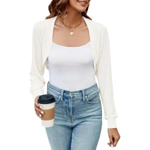 imageImily Bela Womens Summer Cropped Cardigan Casual Long Sleeve Knit Sweaters Open Front Bolero Shrugs for DressesWhite