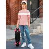 imageImily Bela Kids Boys T Shirts Casual Long Sleeve Color Block Tops Crewneck Loose Basic Tees 514 YearsLight Pink