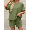 imageImily Bela Womens 2 Piece Outfits 2025 Oversized Summer Short Sets Casual Beach Ribbed Short Sleeve Matching SetArmy Green