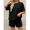 imageImily Bela Womens 2 Piece Outfits 2025 Oversized Summer Short Sets Casual Beach Ribbed Short Sleeve Matching SetBlack