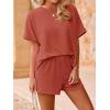 imageImily Bela Womens 2 Piece Outfits 2025 Oversized Summer Short Sets Casual Beach Ribbed Short Sleeve Matching SetBrick Red
