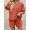 imageImily Bela Womens 2 Piece Outfits 2025 Oversized Summer Short Sets Casual Beach Ribbed Short Sleeve Matching SetBrick Red