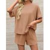 imageImily Bela Womens 2 Piece Outfits 2025 Oversized Summer Short Sets Casual Beach Ribbed Short Sleeve Matching SetKhaki