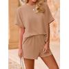 imageImily Bela Womens 2 Piece Outfits 2025 Oversized Summer Short Sets Casual Beach Ribbed Short Sleeve Matching SetKhaki