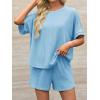 imageImily Bela Womens 2 Piece Outfits 2025 Oversized Summer Short Sets Casual Beach Ribbed Short Sleeve Matching SetLight Blue
