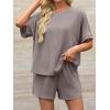 imageImily Bela Womens 2 Piece Outfits 2025 Oversized Summer Short Sets Casual Beach Ribbed Short Sleeve Matching SetLight Grey