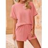 imageImily Bela Womens 2 Piece Outfits 2025 Oversized Summer Short Sets Casual Beach Ribbed Short Sleeve Matching SetOrange Red