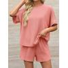 imageImily Bela Womens 2 Piece Outfits 2025 Oversized Summer Short Sets Casual Beach Ribbed Short Sleeve Matching SetOrange Red