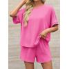 imageImily Bela Womens 2 Piece Outfits 2025 Oversized Summer Short Sets Casual Beach Ribbed Short Sleeve Matching SetRose Red