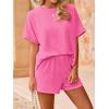 imageImily Bela Womens 2 Piece Outfits 2025 Oversized Summer Short Sets Casual Beach Ribbed Short Sleeve Matching SetRose Red