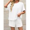 imageImily Bela Womens 2 Piece Outfits 2025 Oversized Summer Short Sets Casual Beach Ribbed Short Sleeve Matching SetWhite