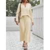 imageImily Bela Womens 2 Piece Outfits Sweatsuit Long Sleeve Lapel V Neck Shirt and Wide Leg Pants 2025 Fall Trendy TracksuitBeige