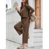 imageImily Bela Womens 2 Piece Outfits Sweatsuit Long Sleeve Lapel V Neck Shirt and Wide Leg Pants 2025 Fall Trendy TracksuitBrown