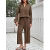 imageImily Bela Womens 2 Piece Outfits Sweatsuit Long Sleeve Lapel V Neck Shirt and Wide Leg Pants 2025 Fall Trendy TracksuitBrown
