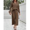imageImily Bela Womens 2 Piece Outfits Sweatsuit Long Sleeve Lapel V Neck Shirt and Wide Leg Pants 2025 Fall Trendy TracksuitBrown