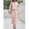 imageImily Bela Womens 2 Piece Outfits Sweatsuit Long Sleeve Lapel V Neck Shirt and Wide Leg Pants 2025 Fall Trendy TracksuitLight Pink