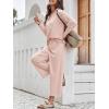 imageImily Bela Womens 2 Piece Outfits Sweatsuit Long Sleeve Lapel V Neck Shirt and Wide Leg Pants 2025 Fall Trendy TracksuitLight Pink