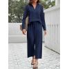 imageImily Bela Womens 2 Piece Outfits Sweatsuit Long Sleeve Lapel V Neck Shirt and Wide Leg Pants 2025 Fall Trendy TracksuitNavy