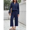 imageImily Bela Womens 2 Piece Outfits Sweatsuit Long Sleeve Lapel V Neck Shirt and Wide Leg Pants 2025 Fall Trendy TracksuitNavy