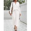 imageImily Bela Womens 2 Piece Outfits Sweatsuit Long Sleeve Lapel V Neck Shirt and Wide Leg Pants 2025 Fall Trendy TracksuitWhite