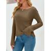 imageImily Bela Womens Boat Neck Shirts Long Sleeve Lightweight Knit Pullover Sweaters Casual Sheer Blouse TopsCoffee