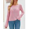 imageImily Bela Womens Boat Neck Shirts Long Sleeve Lightweight Knit Pullover Sweaters Casual Sheer Blouse TopsPink