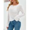 imageImily Bela Womens Boat Neck Shirts Long Sleeve Lightweight Knit Pullover Sweaters Casual Sheer Blouse TopsWhite
