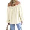 imageImily Bela Womens Off The Shoulder Tops Puff Long Sleeve Tie Front Loose Fit Ruffle Shirts BlousesApricot