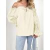 imageImily Bela Womens Off The Shoulder Tops Puff Long Sleeve Tie Front Loose Fit Ruffle Shirts BlousesApricot