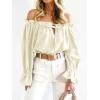 imageImily Bela Womens Off The Shoulder Tops Puff Long Sleeve Tie Front Loose Fit Ruffle Shirts BlousesApricot