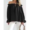 imageImily Bela Womens Off The Shoulder Tops Puff Long Sleeve Tie Front Loose Fit Ruffle Shirts BlousesBlack