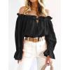 imageImily Bela Womens Off The Shoulder Tops Puff Long Sleeve Tie Front Loose Fit Ruffle Shirts BlousesBlack