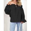 imageImily Bela Womens Off The Shoulder Tops Puff Long Sleeve Tie Front Loose Fit Ruffle Shirts BlousesBlack